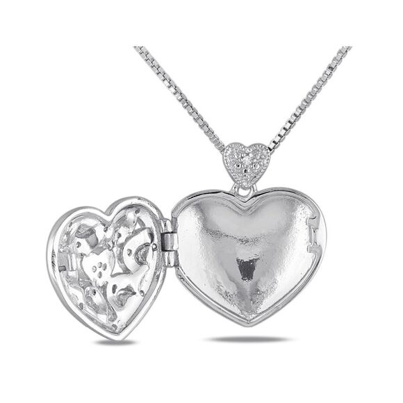 Sterling Silver Accent Diamond Heart Locket Pendant Necklace with Chain